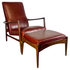 Ib Kofod-Larsen Recliner and Ottoman for Selig in Oxblood Italian Leather