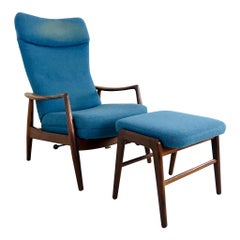 Vintage Ib-Kofod Larsen Reclining Chair with Ottoman