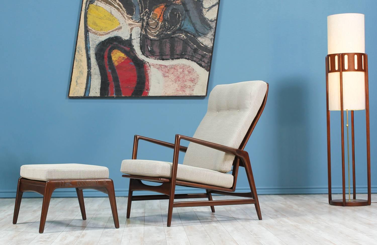 Danish Ib Kofod-Larsen Reclining Lounge Chair with Ottoman for Selig