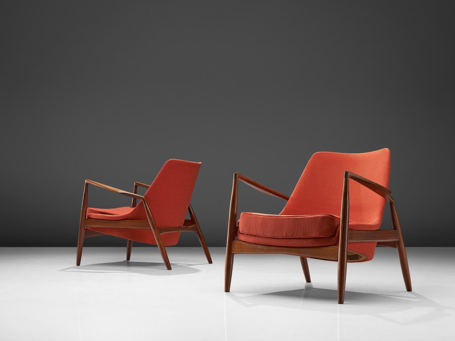 Scandinavian Modern Ib Kofod-Larsen Red Seal Chairs in Teak