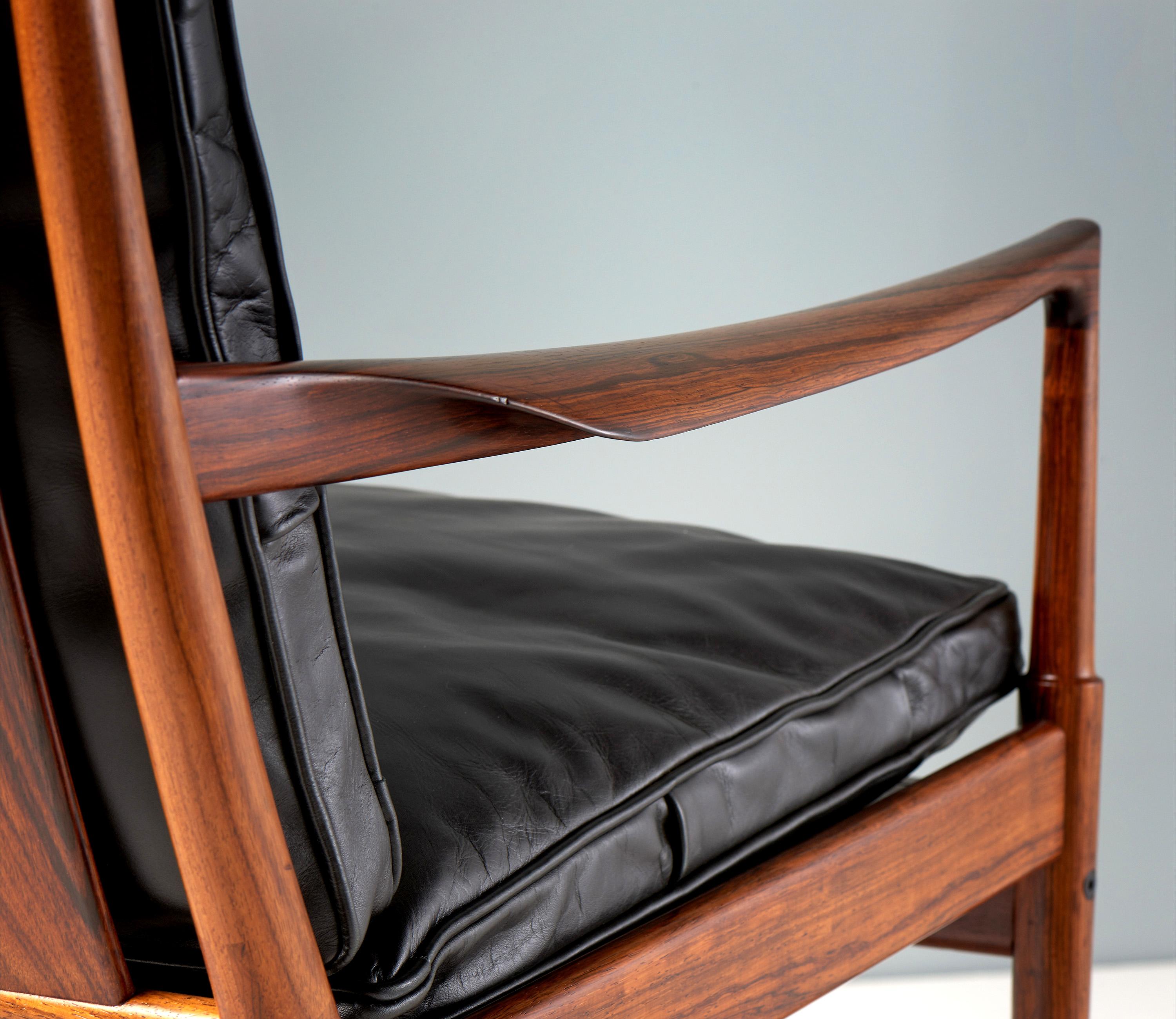 Scandinavian Ib Kofod-Larsen Rosewood & Leather Samso Chair, 1958 For Sale