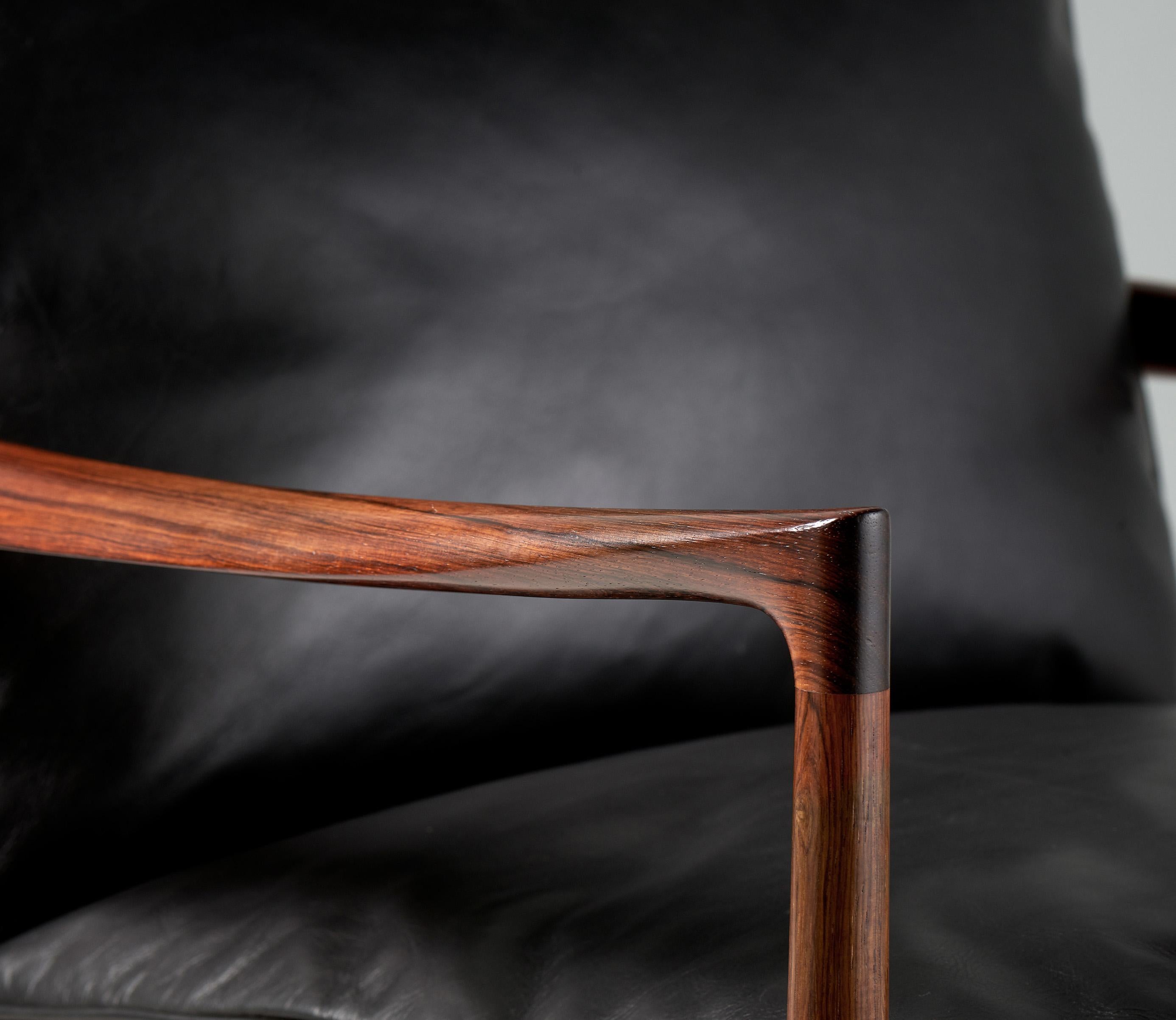 Mid-20th Century Ib Kofod-Larsen Rosewood & Leather Samso Chair, 1958 For Sale