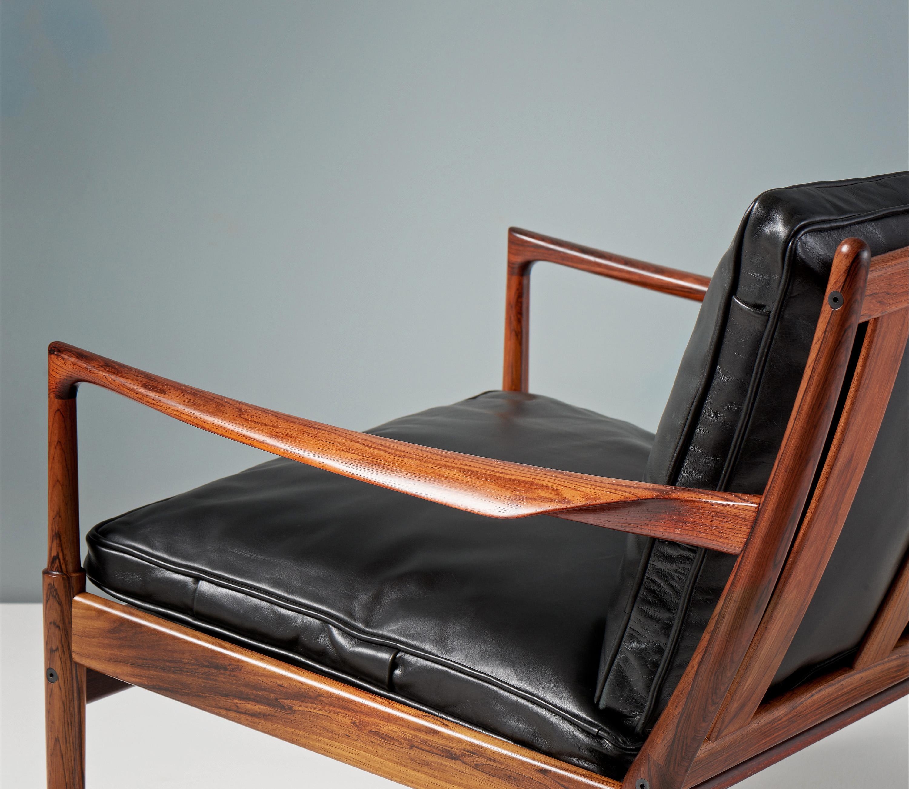 Ib Kofod-Larsen Rosewood & Leather Samso Chair, 1958 For Sale 2