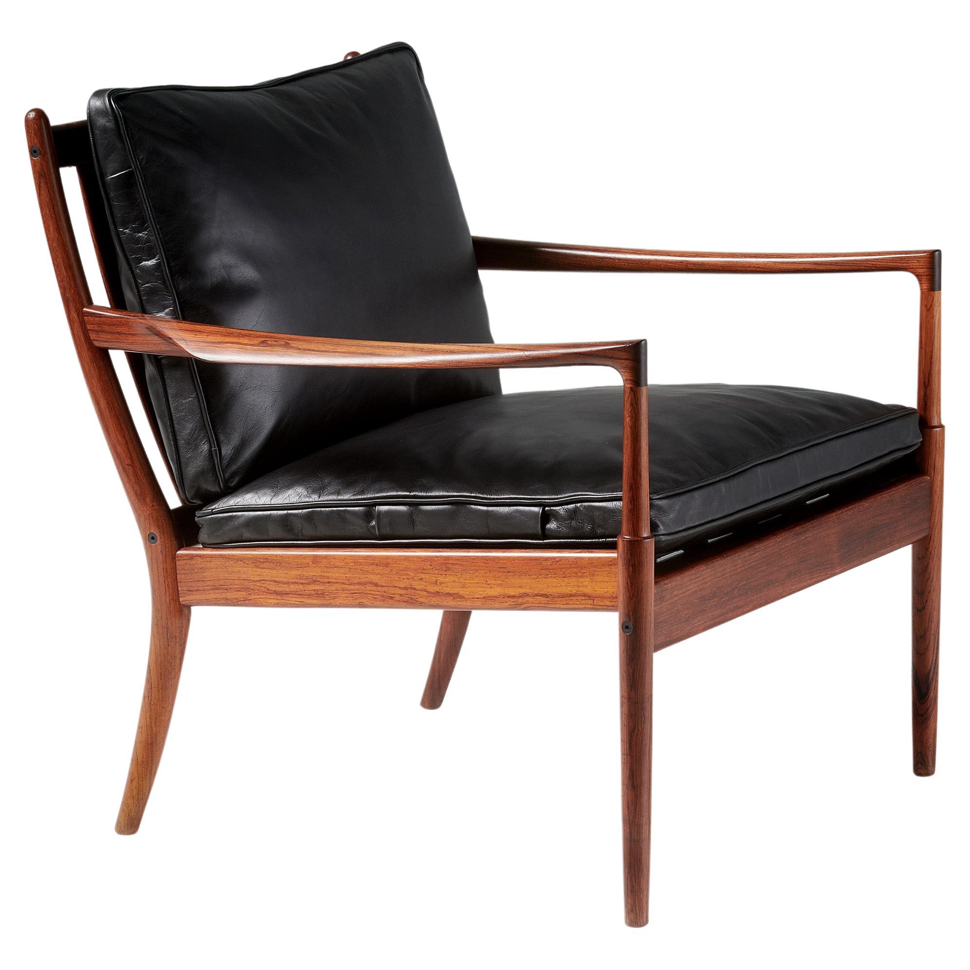 Ib Kofod-Larsen Rosewood & Leather Samso Chair, 1958 For Sale