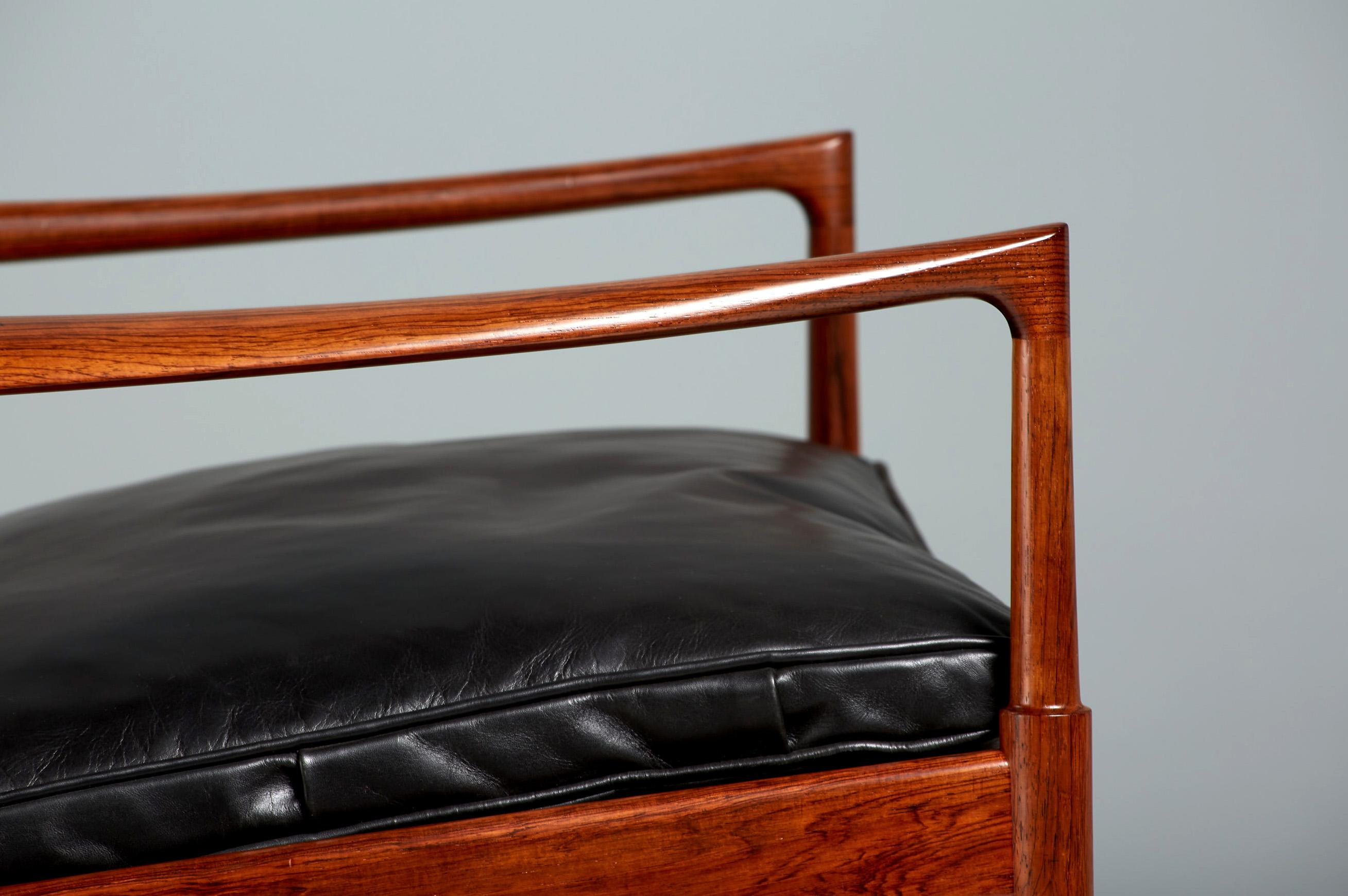 Leather Ib Kofod-Larsen Rosewood Samso Chair, circa 1960s