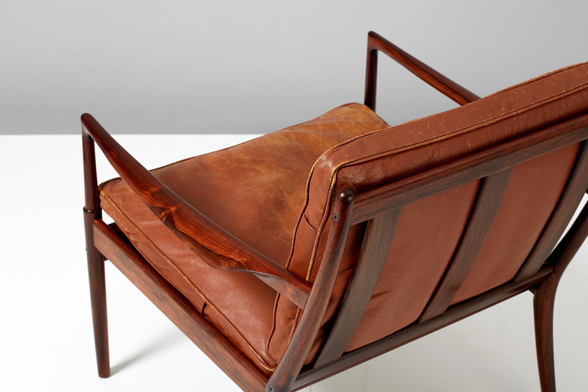 Leather Ib Kofod-Larsen Rosewood Samso Chair, circa 1950s