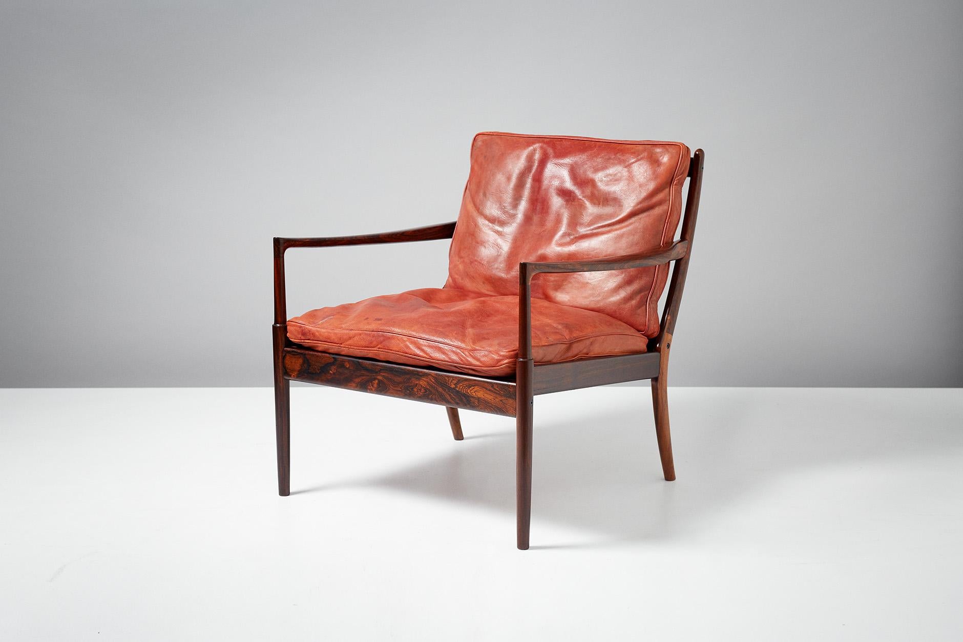 Leather Ib Kofod-Larsen Rosewood Samso Chairs, circa 1960