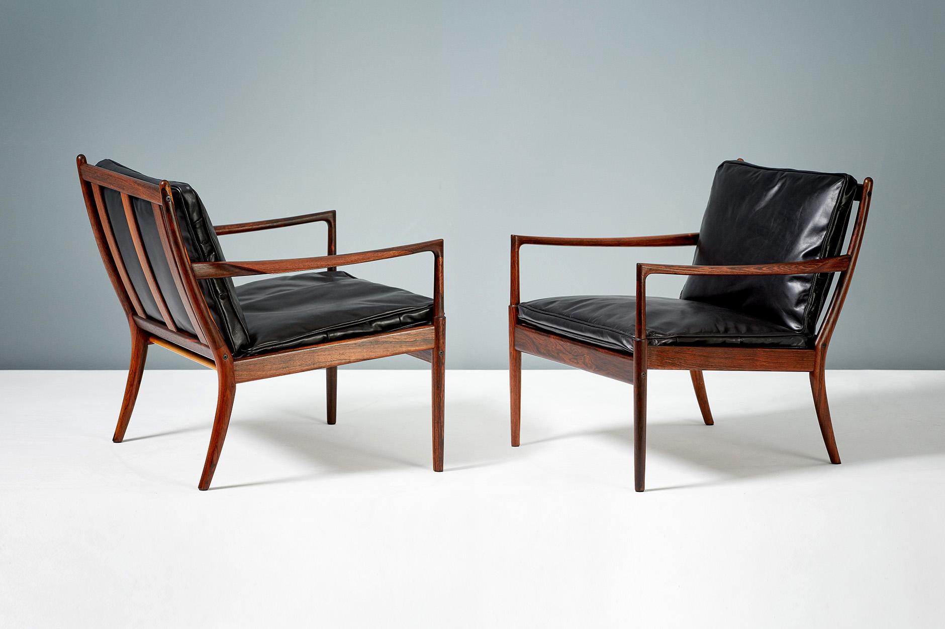 Leather Ib Kofod-Larsen Rosewood Samso Chairs, circa 1960 For Sale