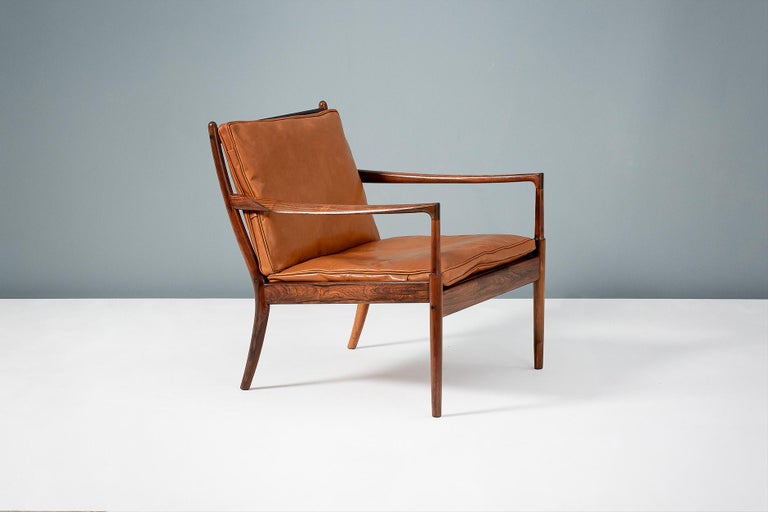 Leather Ib Kofod-Larsen Rosewood Samso Chairs, circa 1960 For Sale