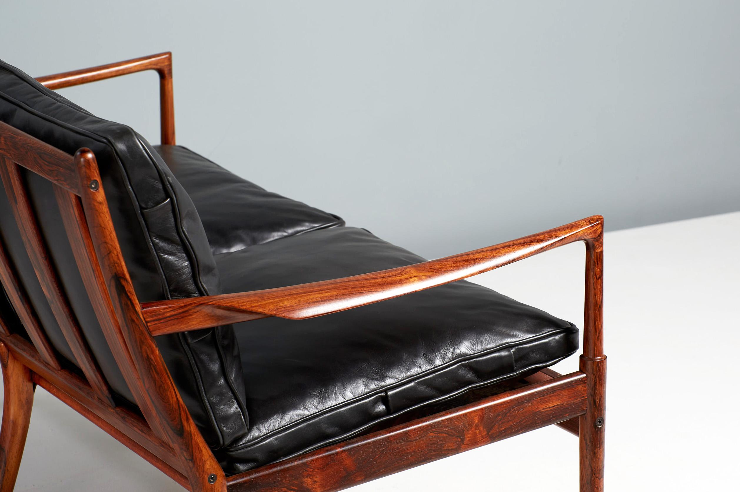 Leather Ib Kofod-Larsen Rosewood Samso Sofa, circa 1960 For Sale