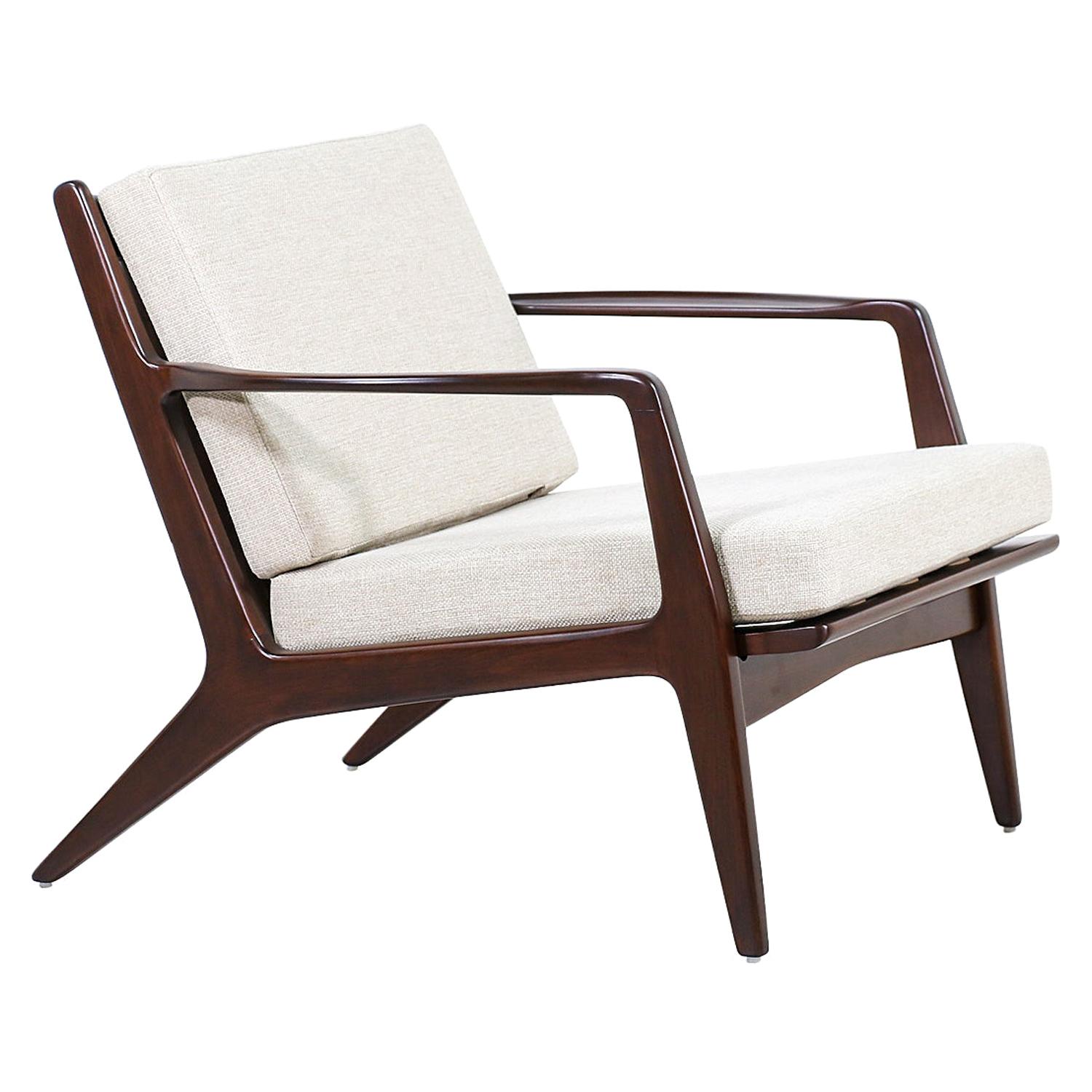 Ib Kofod-Larsen Sculpted Walnut Lounge Chair for Selig