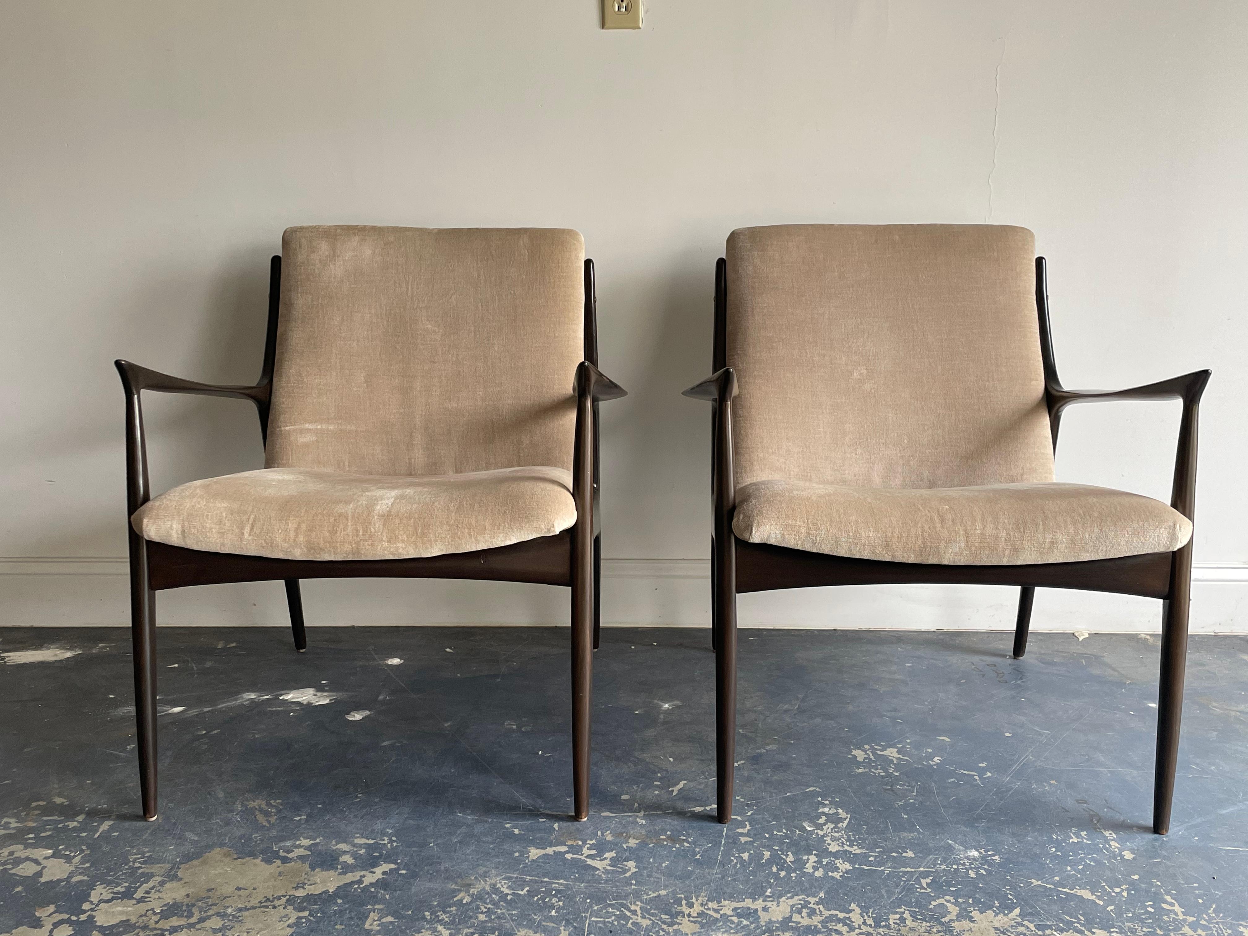 Mid-Century Modern Ib Kofod Larsen Sculptural Lounge Chairs For Sale