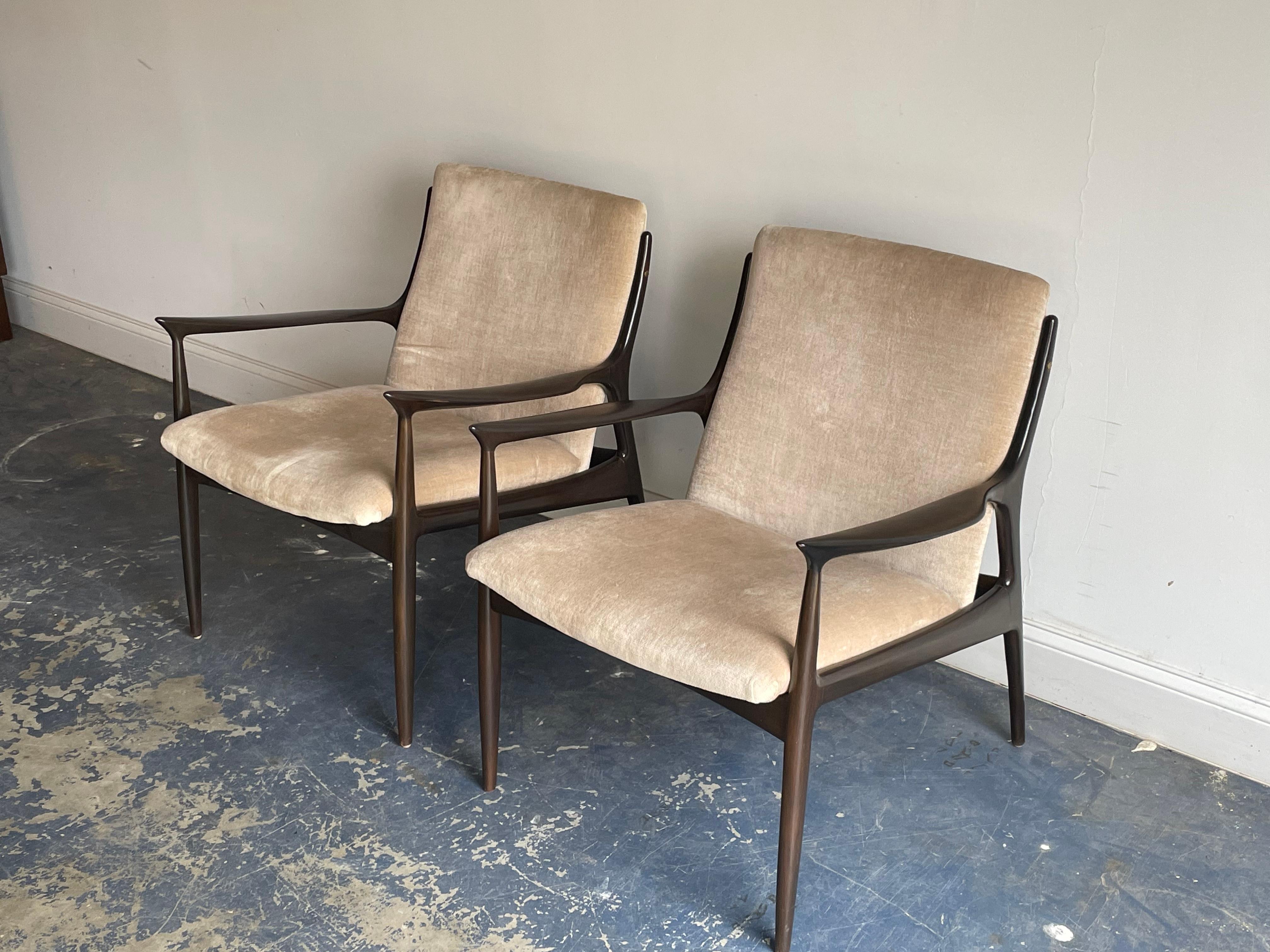 Danish Ib Kofod Larsen Sculptural Lounge Chairs For Sale