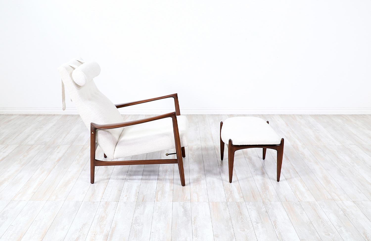 Mid-Century Modern Expertly Restored - Ib Kofod-Larsen Sculptural Reclining Lounge Chair/Ottoman 