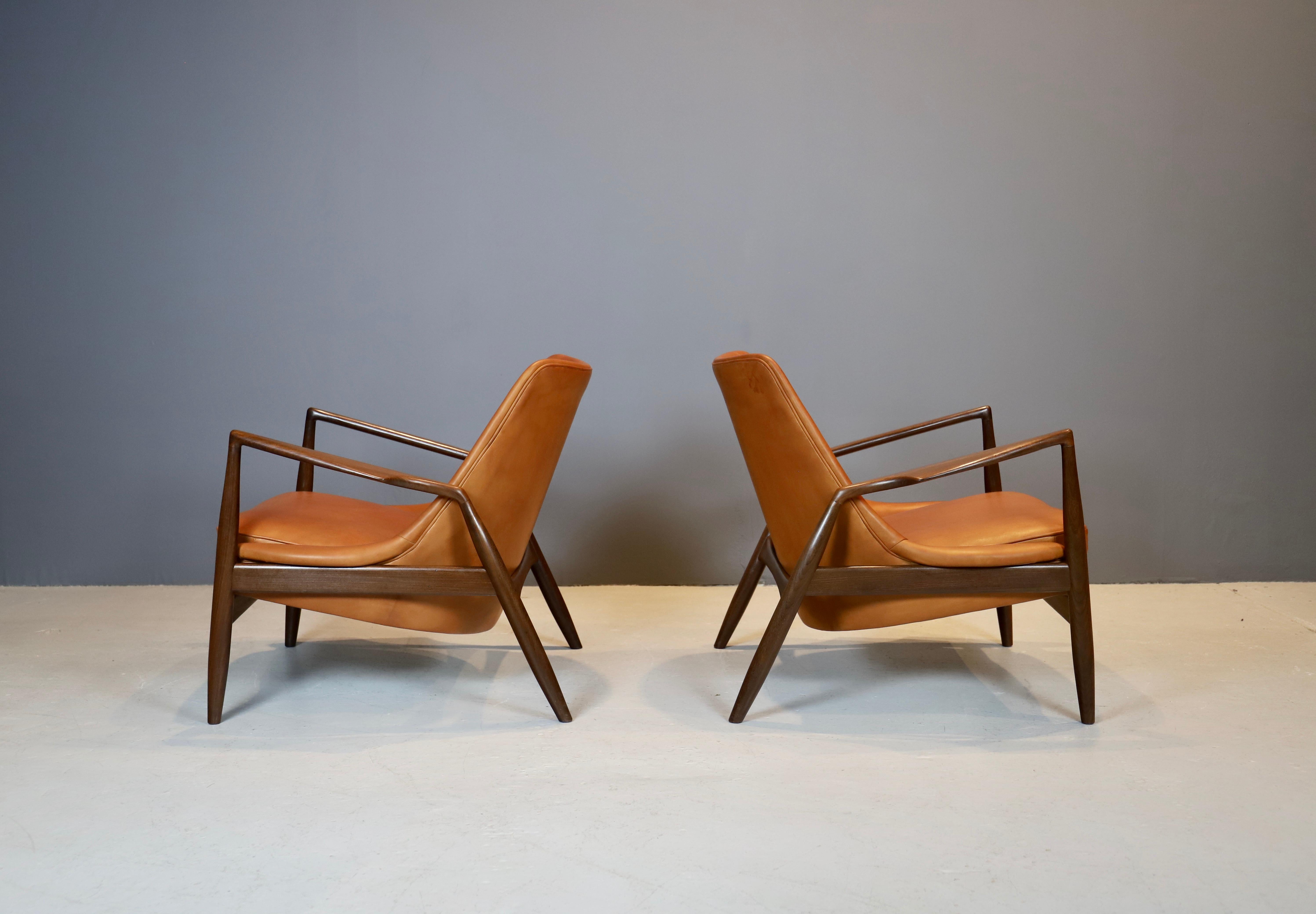 Scandinavian Modern Ib Kofod-Larsen, Seal Chairs in Afromosia Wood, 1956