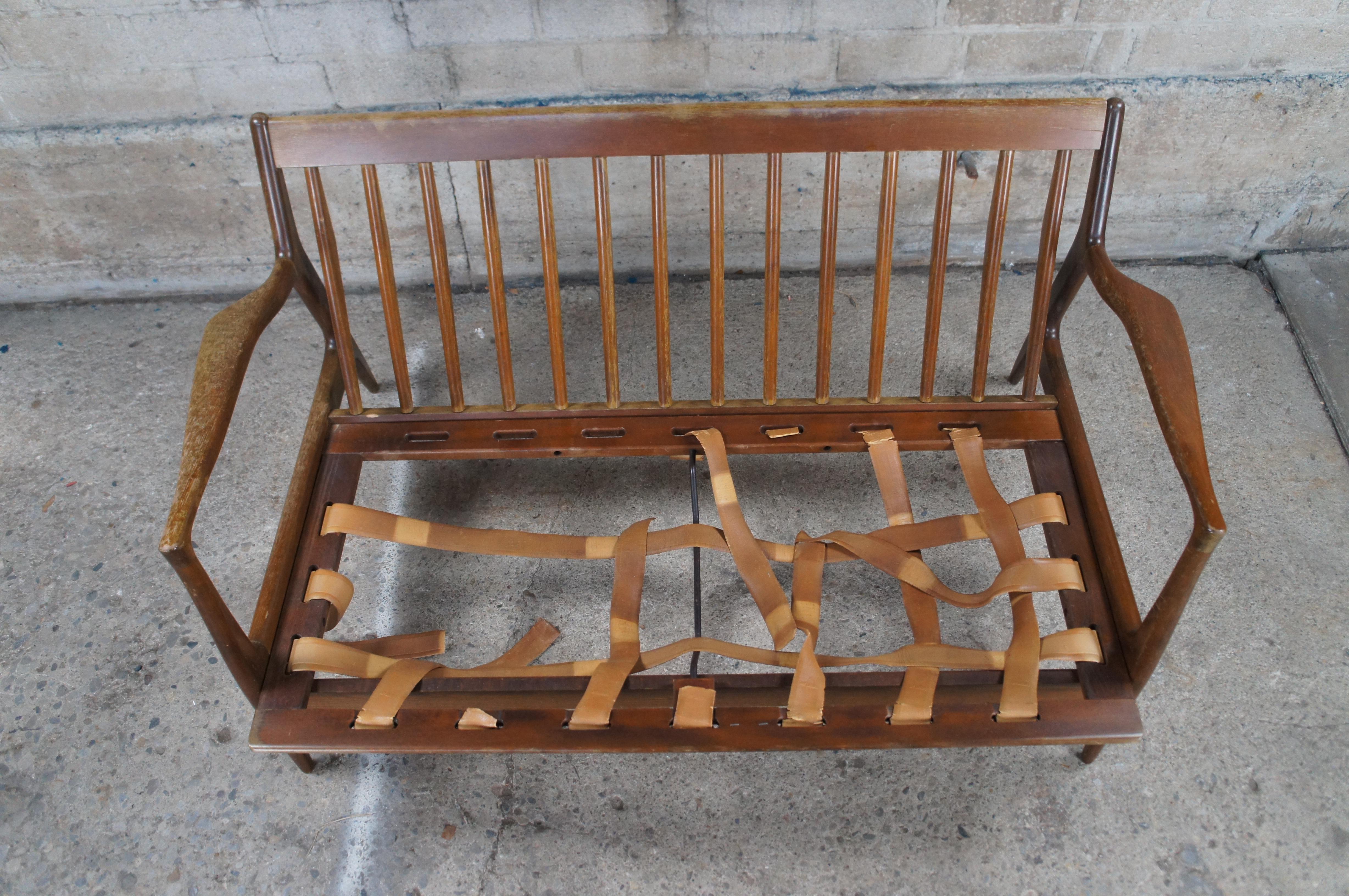 IB Kofod Larsen Selig Danish Mid Century Modern Walnut Sofa Settee Love Seat In Good Condition In Dayton, OH