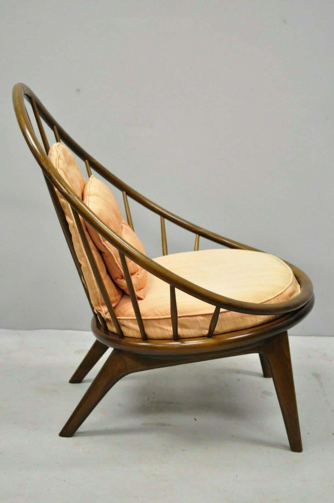 Ib Kofod-Larsen Selig Danish Modern Walnut Peacock Hoop Spindle Lounge Chair For Sale 2
