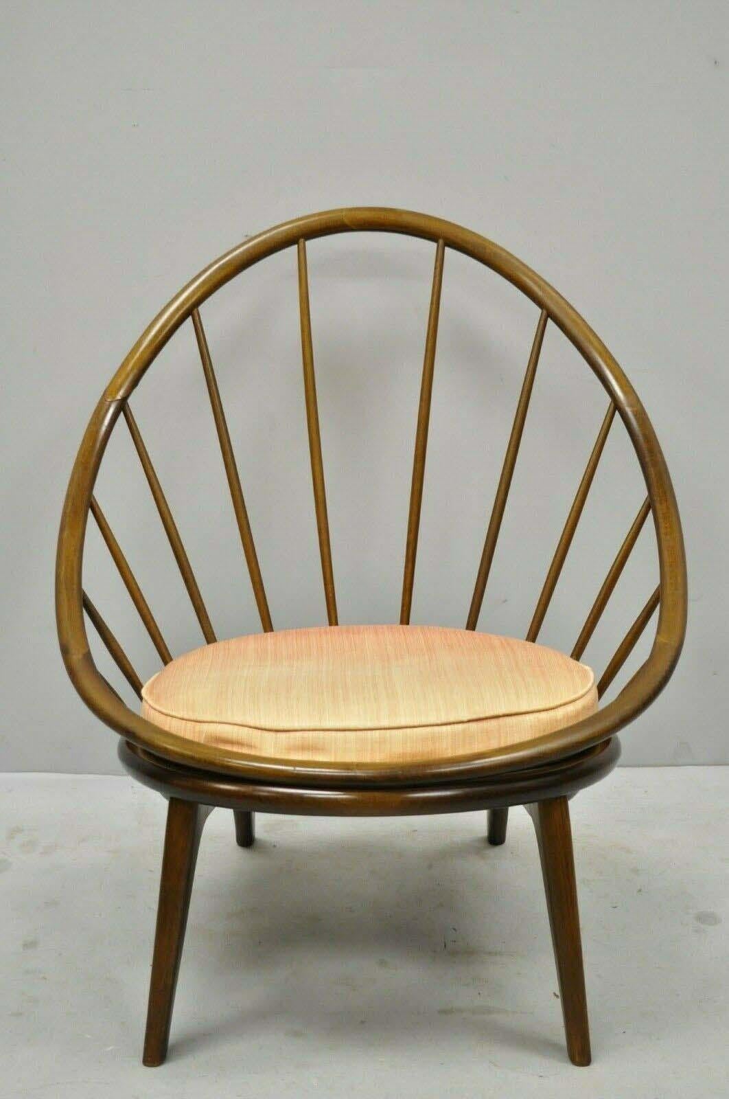 Mid-20th Century Ib Kofod-Larsen Selig Danish Modern Walnut Peacock Hoop Spindle Lounge Chair For Sale