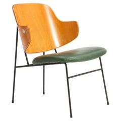 IB Kofod-Larsen Selig Penguin Chair Iron Frame Green Leather 1950s