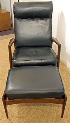 Ib Kofod-Larsen Selig Recliner Lounge Chair and Ottoman