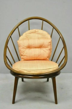 IB Kofod Larsen Selig Style Danish Modern Walnut Peacock Hoop Spindle Chair
