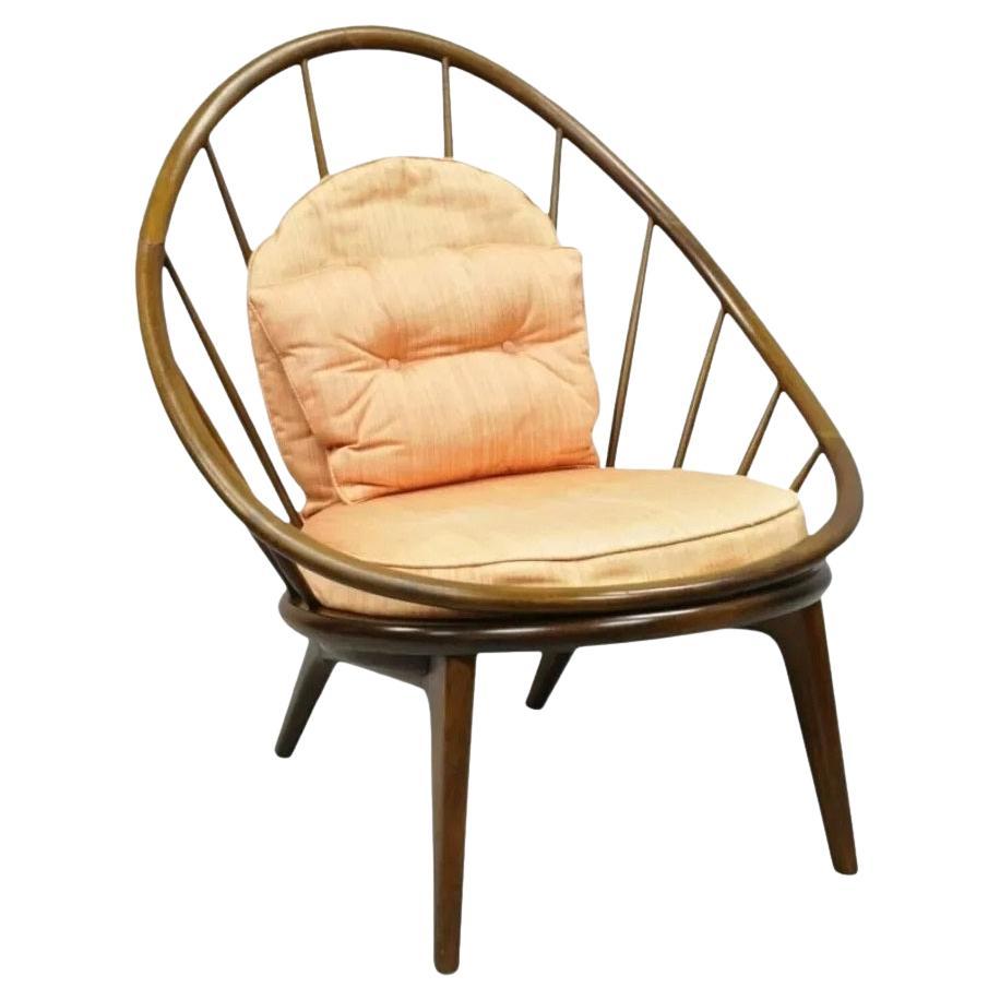 IB Kofod Larsen Selig Style Danish Modern Walnut Peacock Hoop Spindle Chair