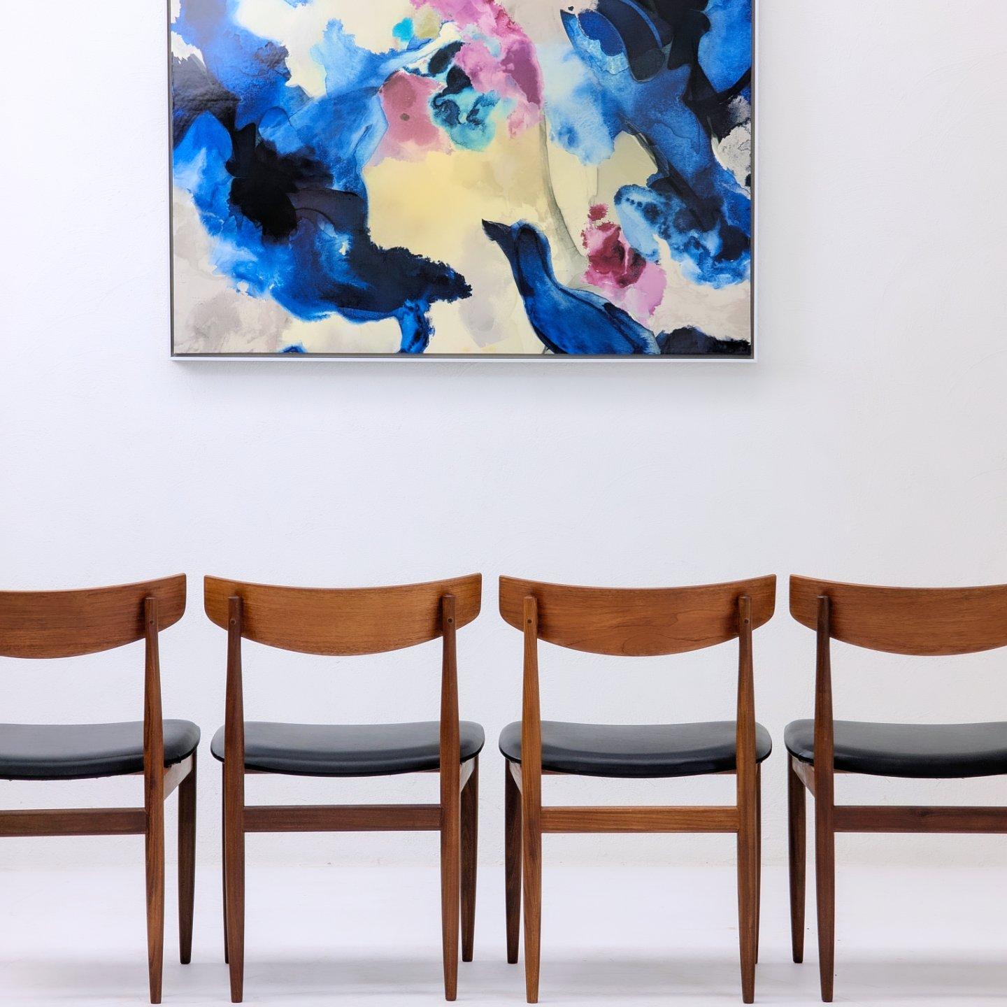 British Ib Kofod Larsen Set of Four Teak Dining Chairs for G-Plan, Danish Modern c.1963 For Sale