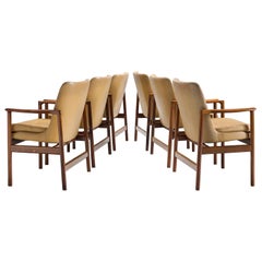 Ib Kofod-Larsen Set of Six Armchairs in Rosewood and Natural Leather