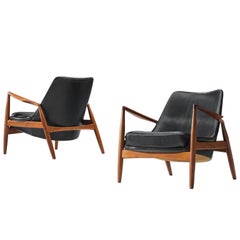 Ib Kofod-Larsen Set of Two 'Seal' Lounge Chairs in Black Leather