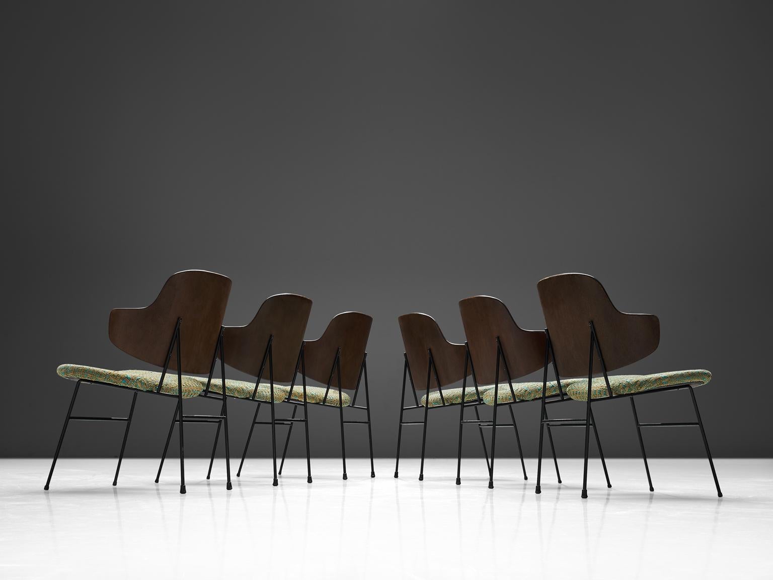 Scandinavian Modern Ib Kofod-Larsen Six Penguin Dining Chairs