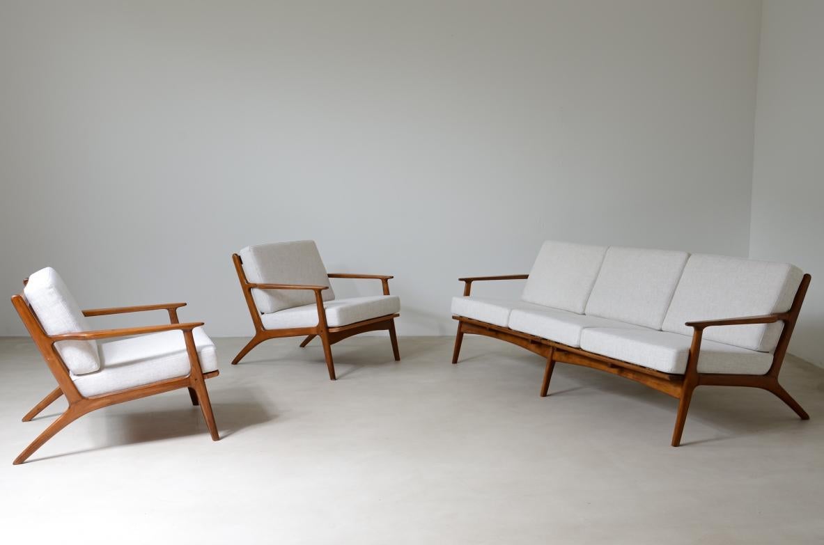 20th Century Ib Kofod Larsen, Sofa in Teak with Seat and Back in Upholstered Fabric For Sale