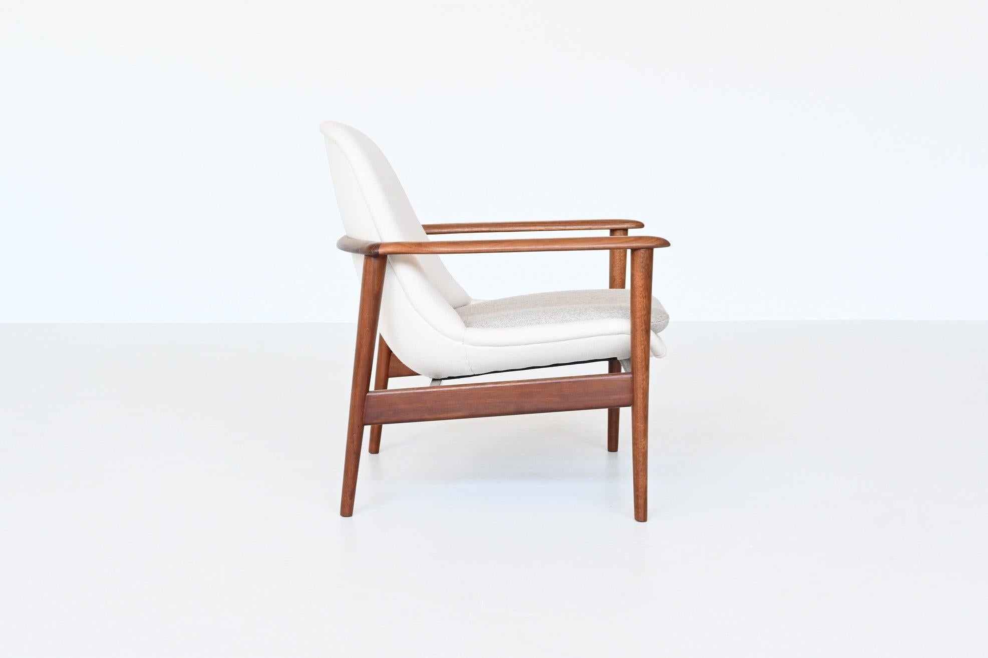 Wool IB Kofod Larsen Style Scandinavian Lounge Chair, Denmark, 1960
