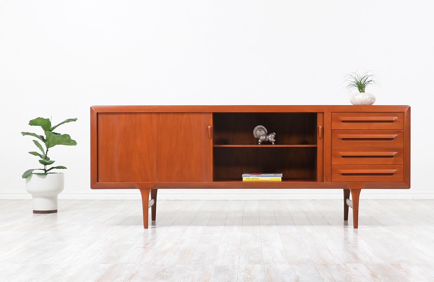 Mid-Century Modern Ib Kofod-Larsen Tambour Door Teak Credenza for Faarup Møbelfabrik