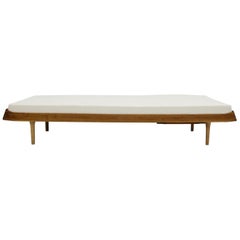 Ib Kofod-Larsen Teak and White Fabric Upholstered Daybed