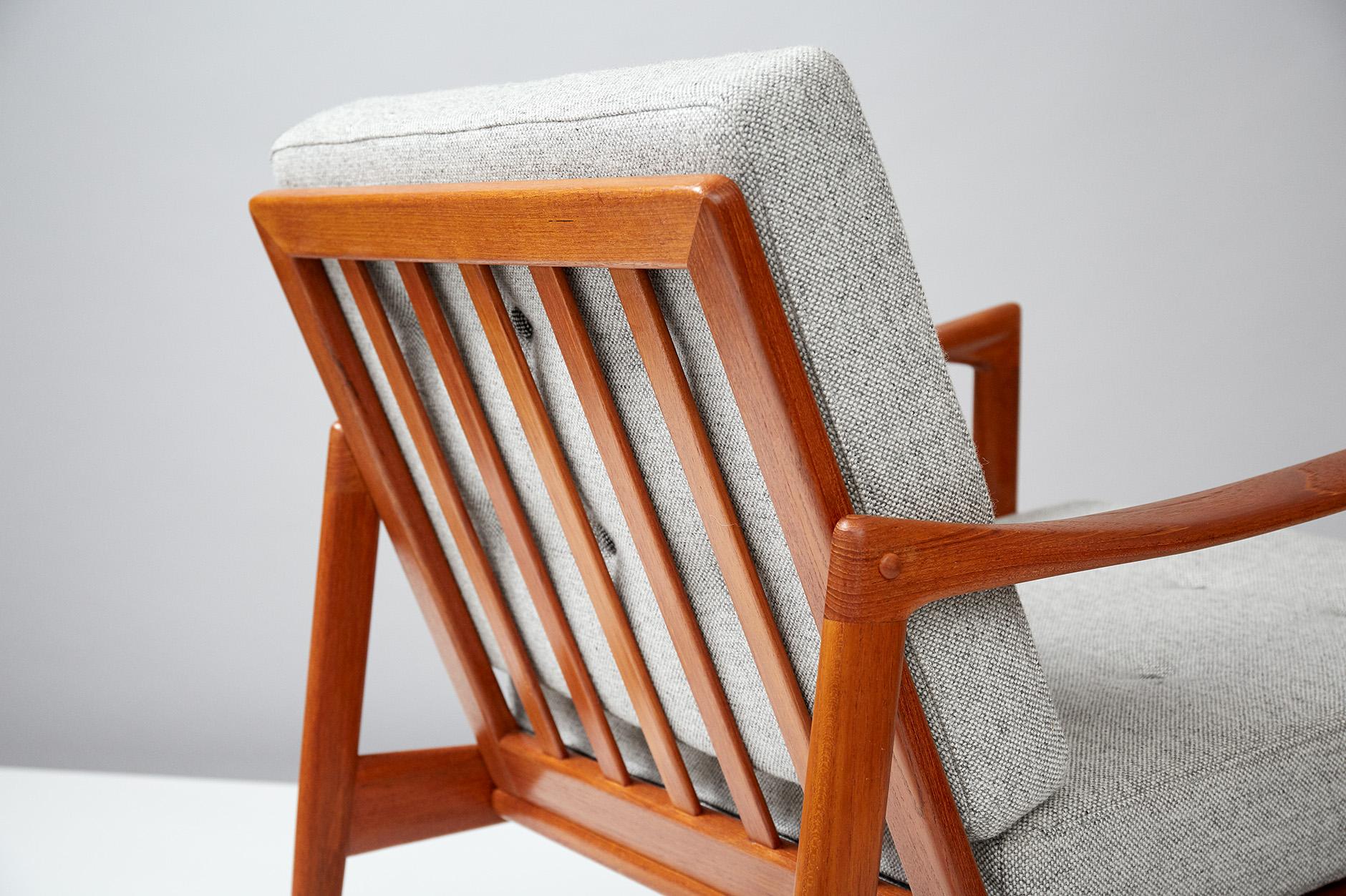 Wool Ib Kofod-Larsen Teak Candidate Chair and Stool, circa 1960