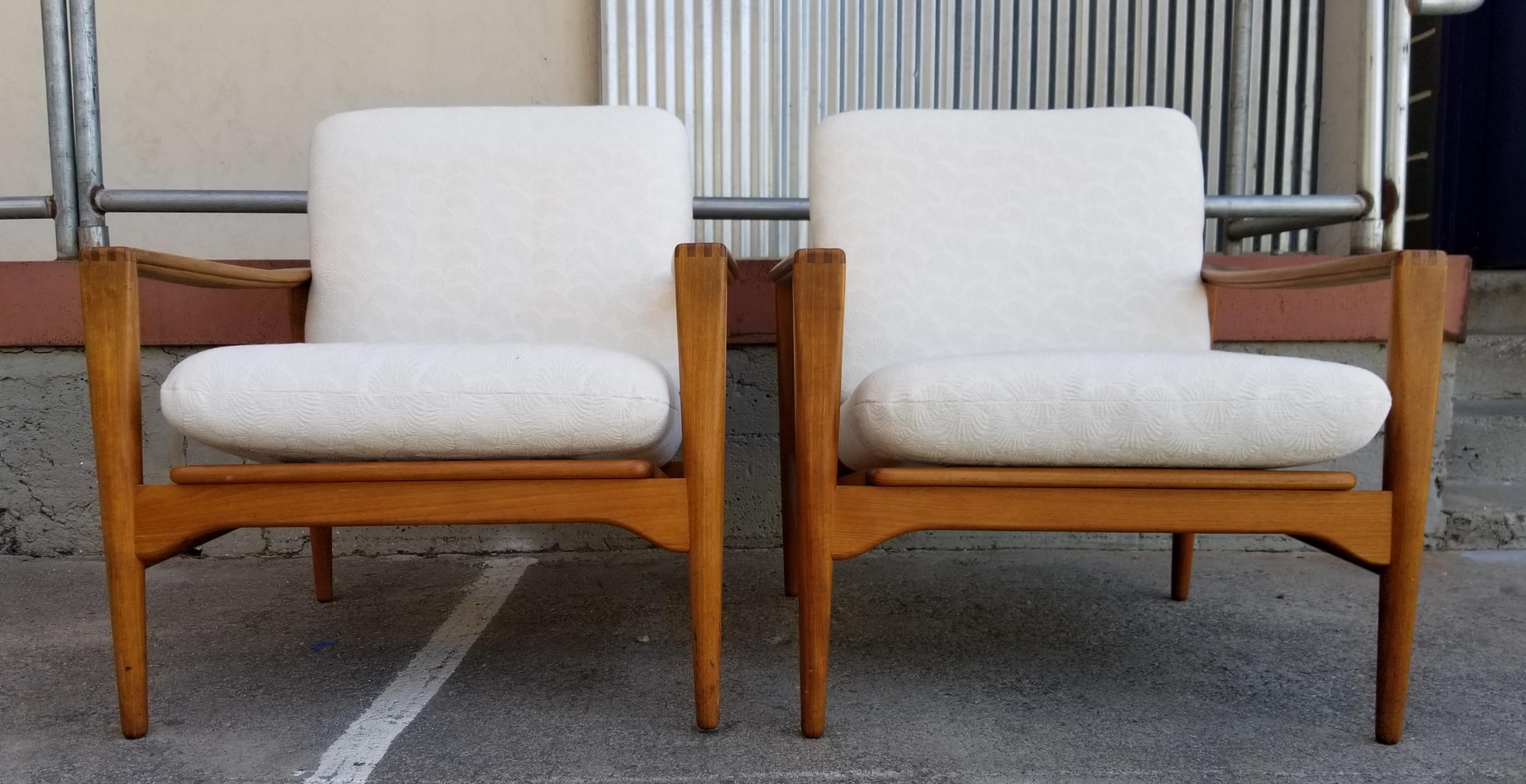 Scandinavian Modern Ib Kofod Larsen Teak Lounge Chairs Pair
