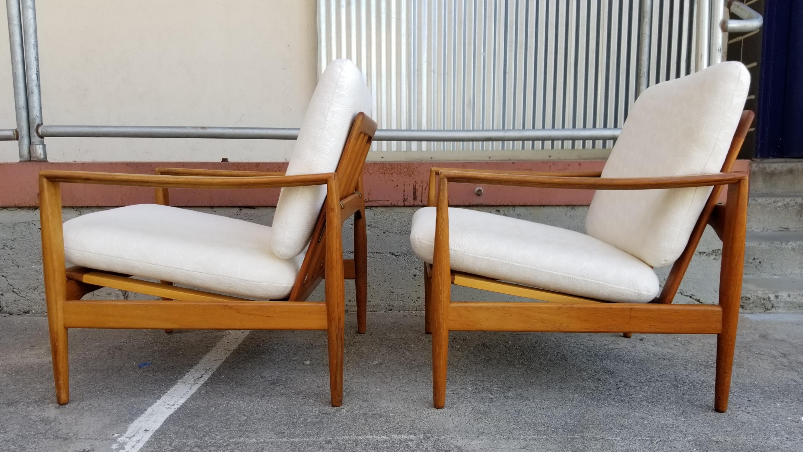 Danish Ib Kofod Larsen Teak Lounge Chairs Pair