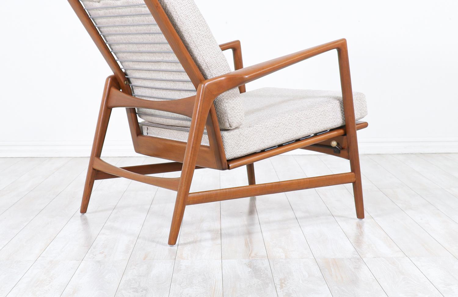 Ib Kofod-Larsen Teak Reclining Lounge Chair with Ottoman for Selig 1
