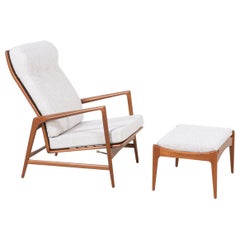 Ib Kofod-Larsen Teak Reclining Lounge Chair with Ottoman for Selig