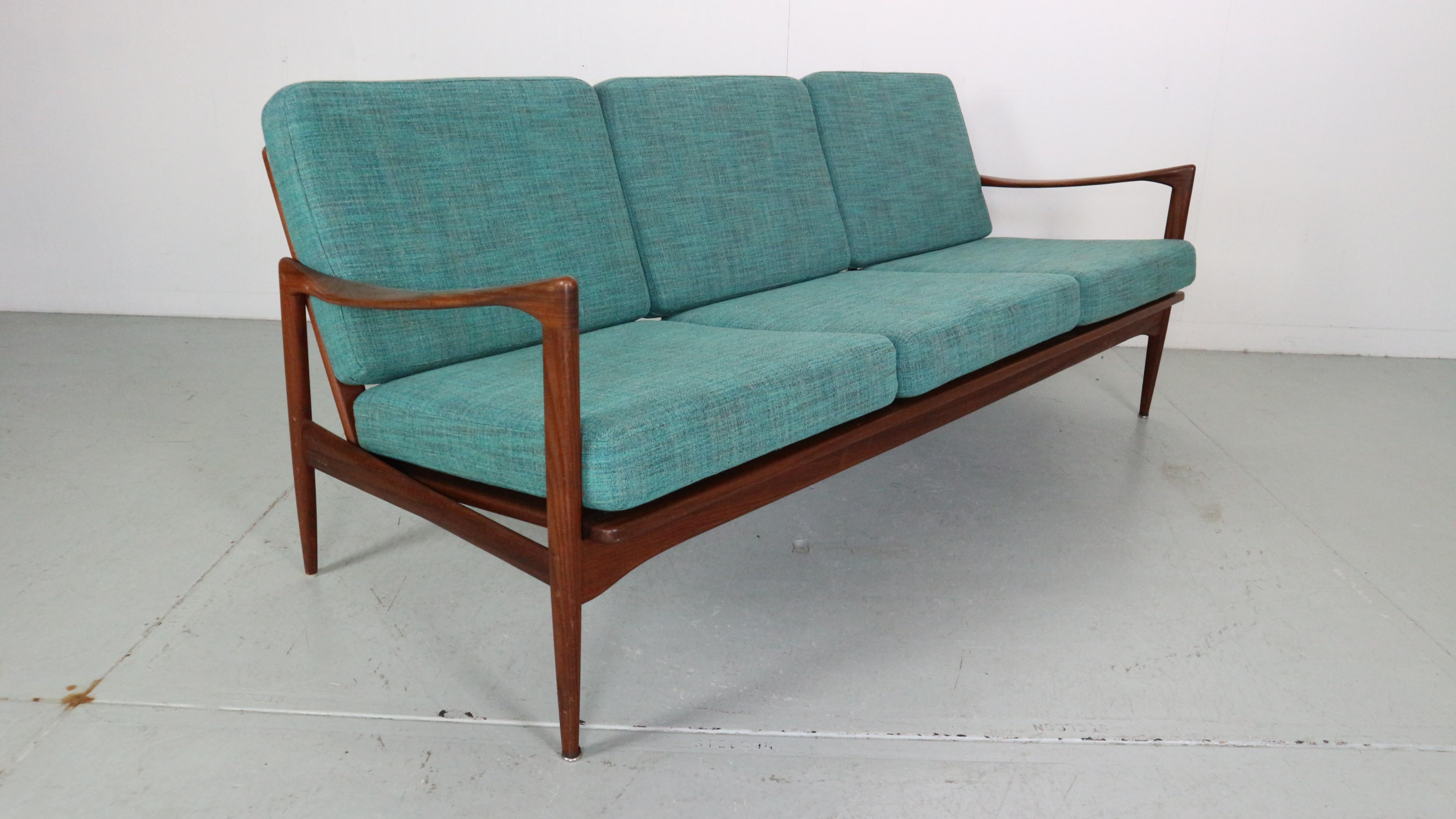 Mid-20th Century Ib Kofod-Larsen Three Seater Teak Sofa For Ope,  1950's Sweden For Sale