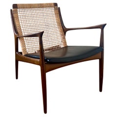 Ib Kofod Larsen Walnut Cane Back Midcentury Danish Lounge Armchair