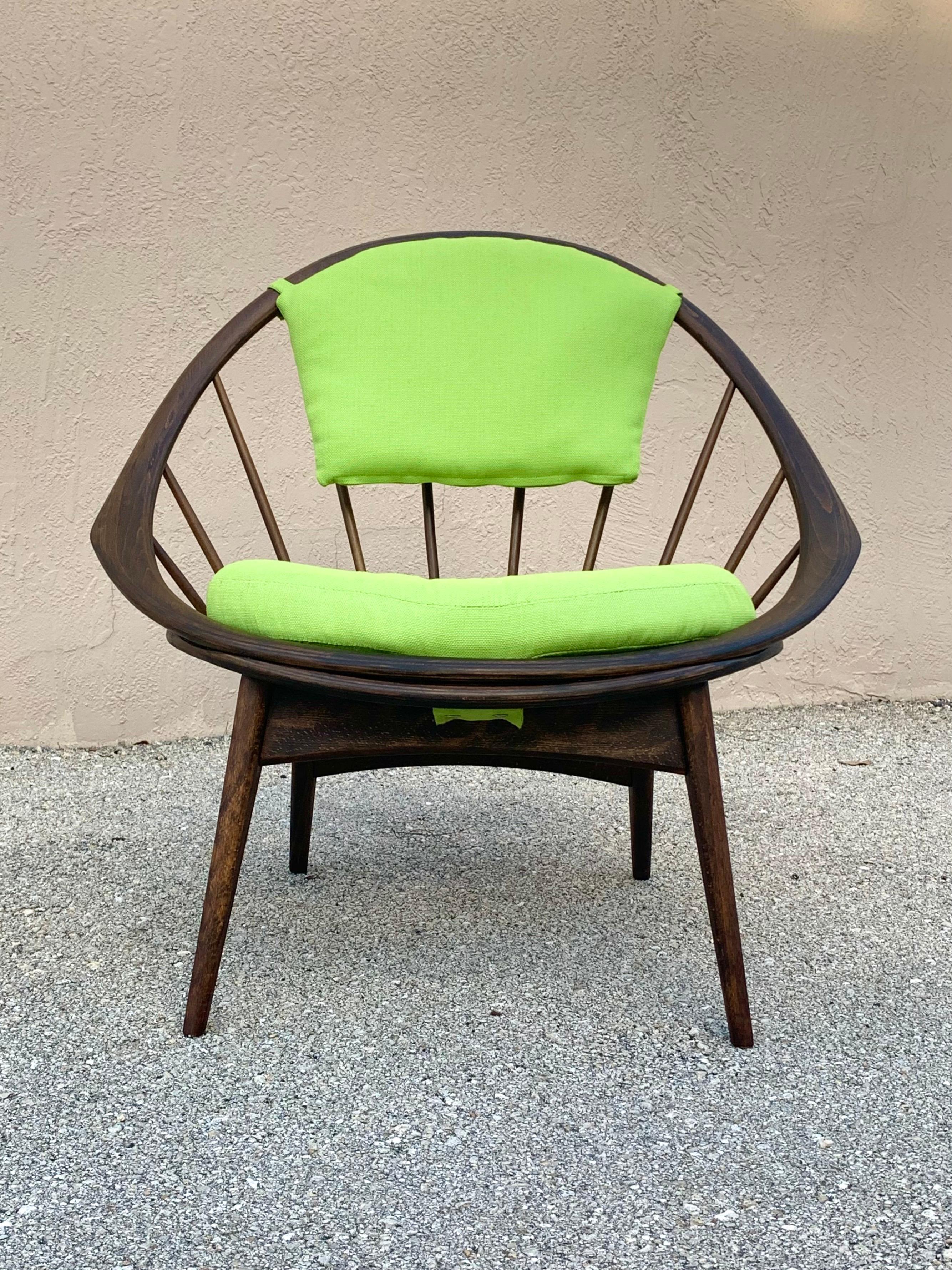 Mid-Century Modern IB Kofod Larsen Walnut Hoop Chair, Green Upholstery For Sale