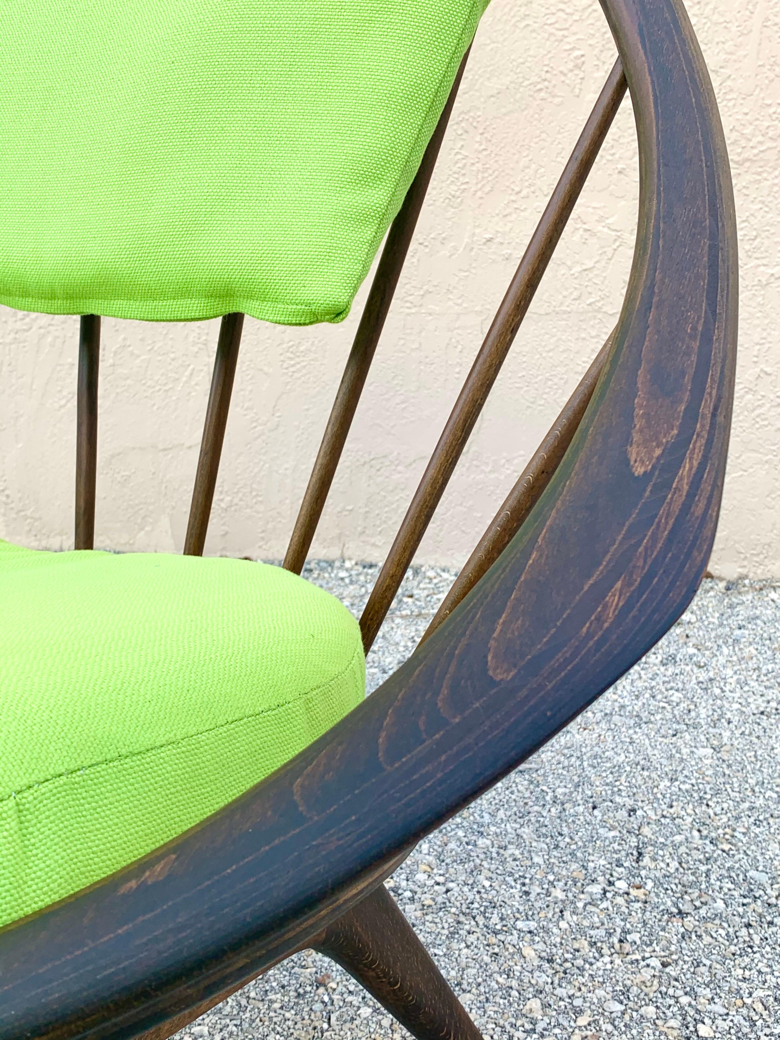 IB Kofod Larsen Walnut Hoop Chair, Green Upholstery In Good Condition For Sale In Boynton Beach, FL