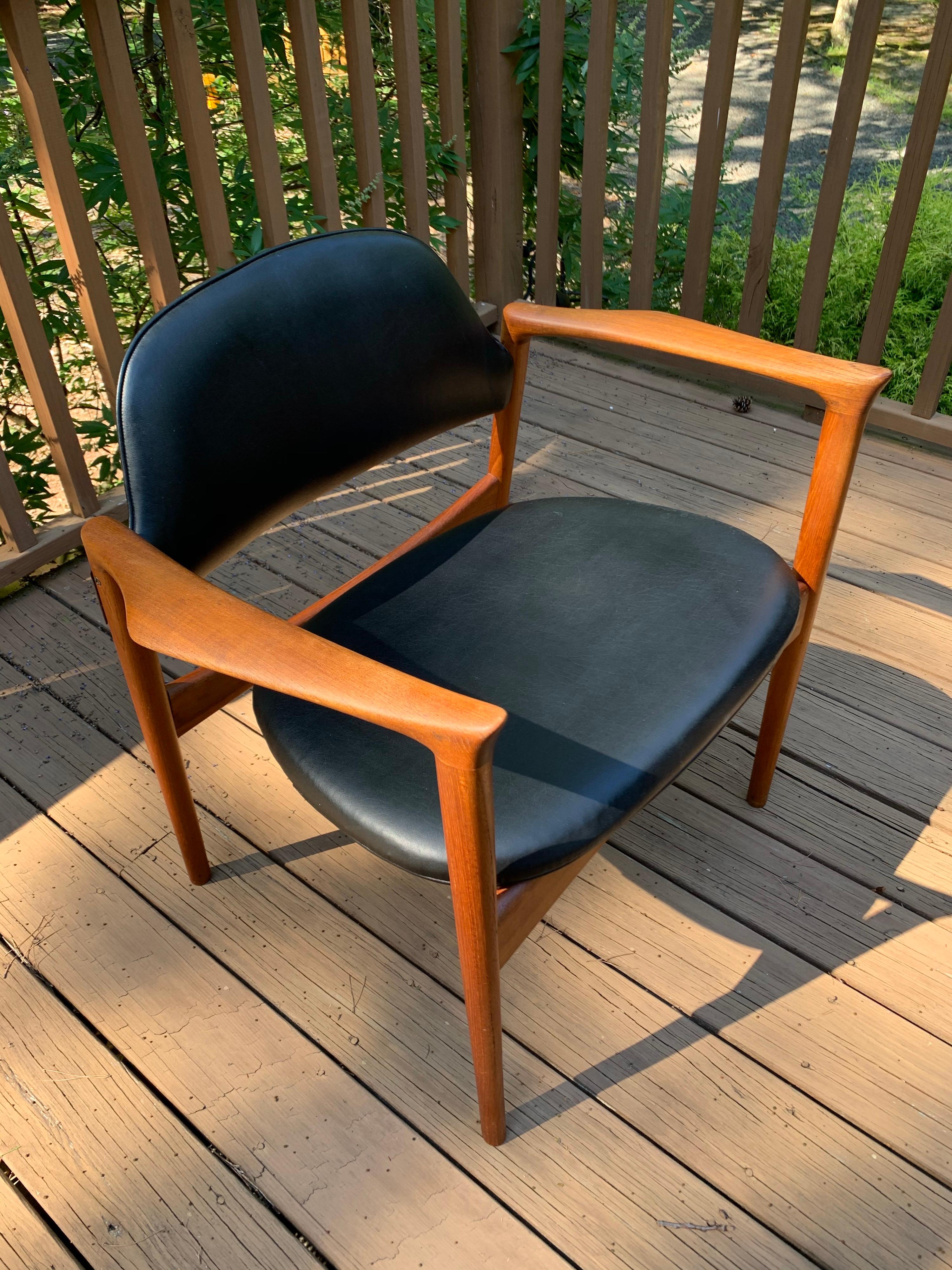 Danish IB Kofod-Larsen Writing Chair in Teak with Leather Upholstery