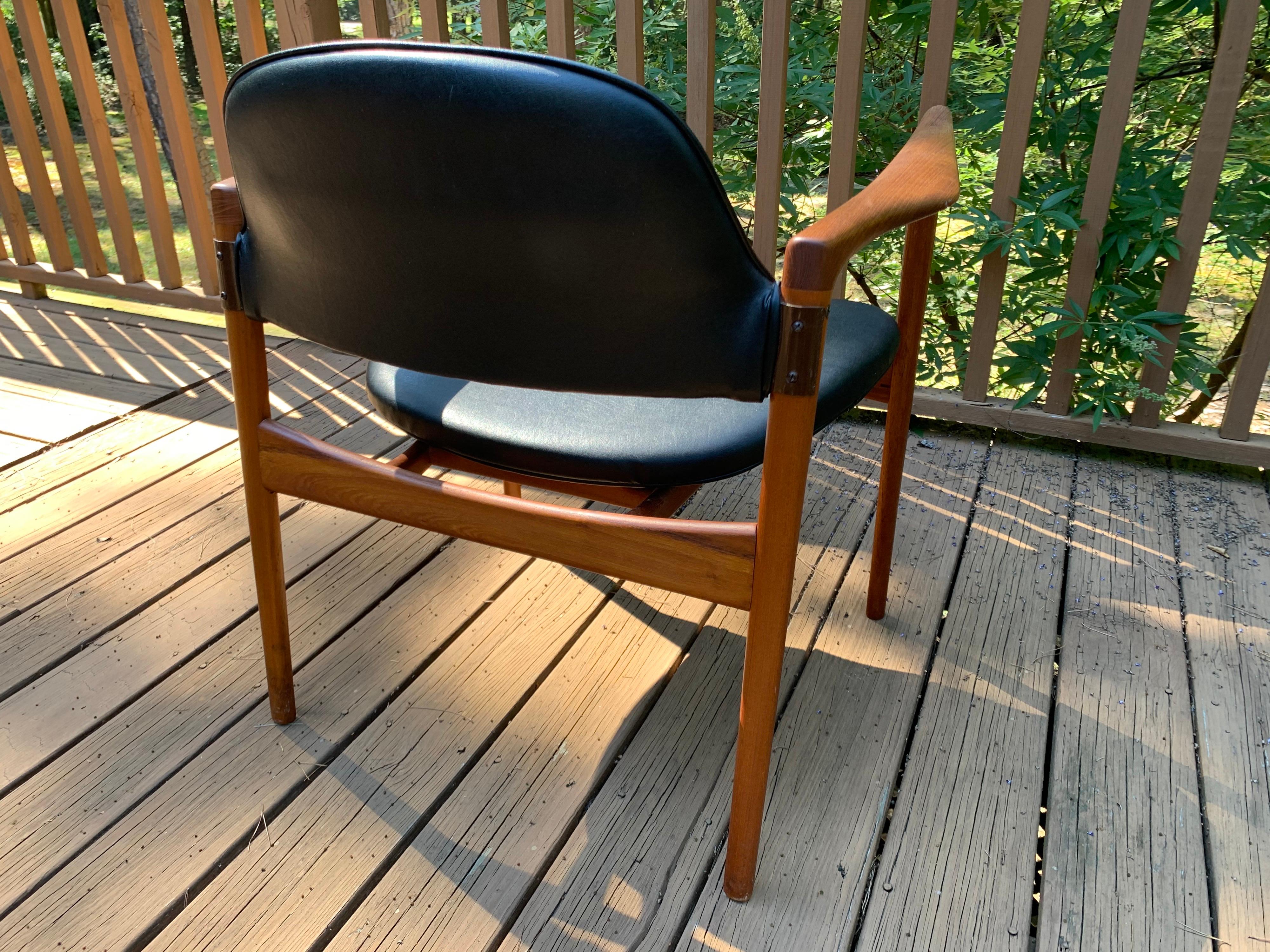 IB Kofod-Larsen Writing Chair in Teak with Leather Upholstery 1