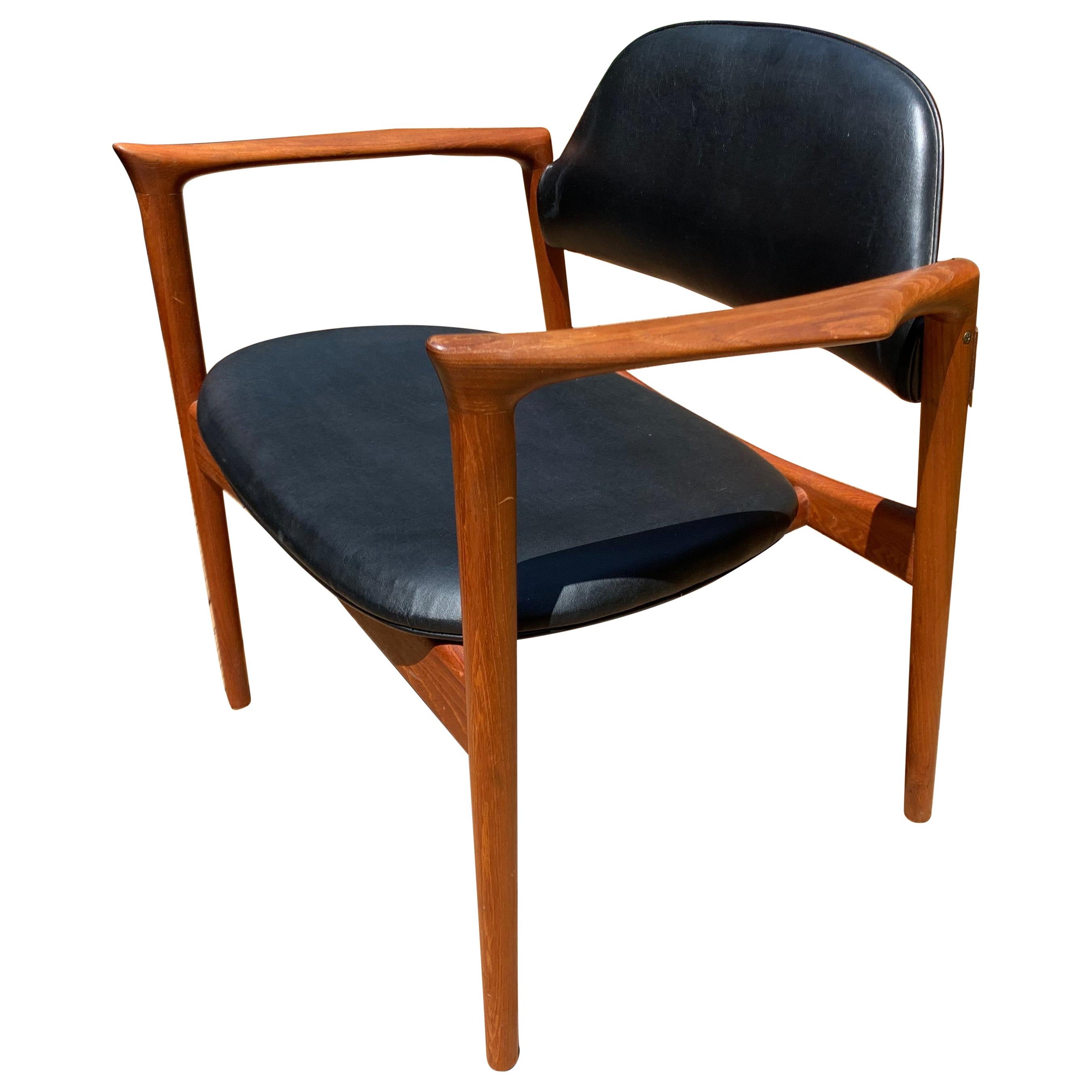 IB Kofod-Larsen Writing Chair in Teak with Leather Upholstery