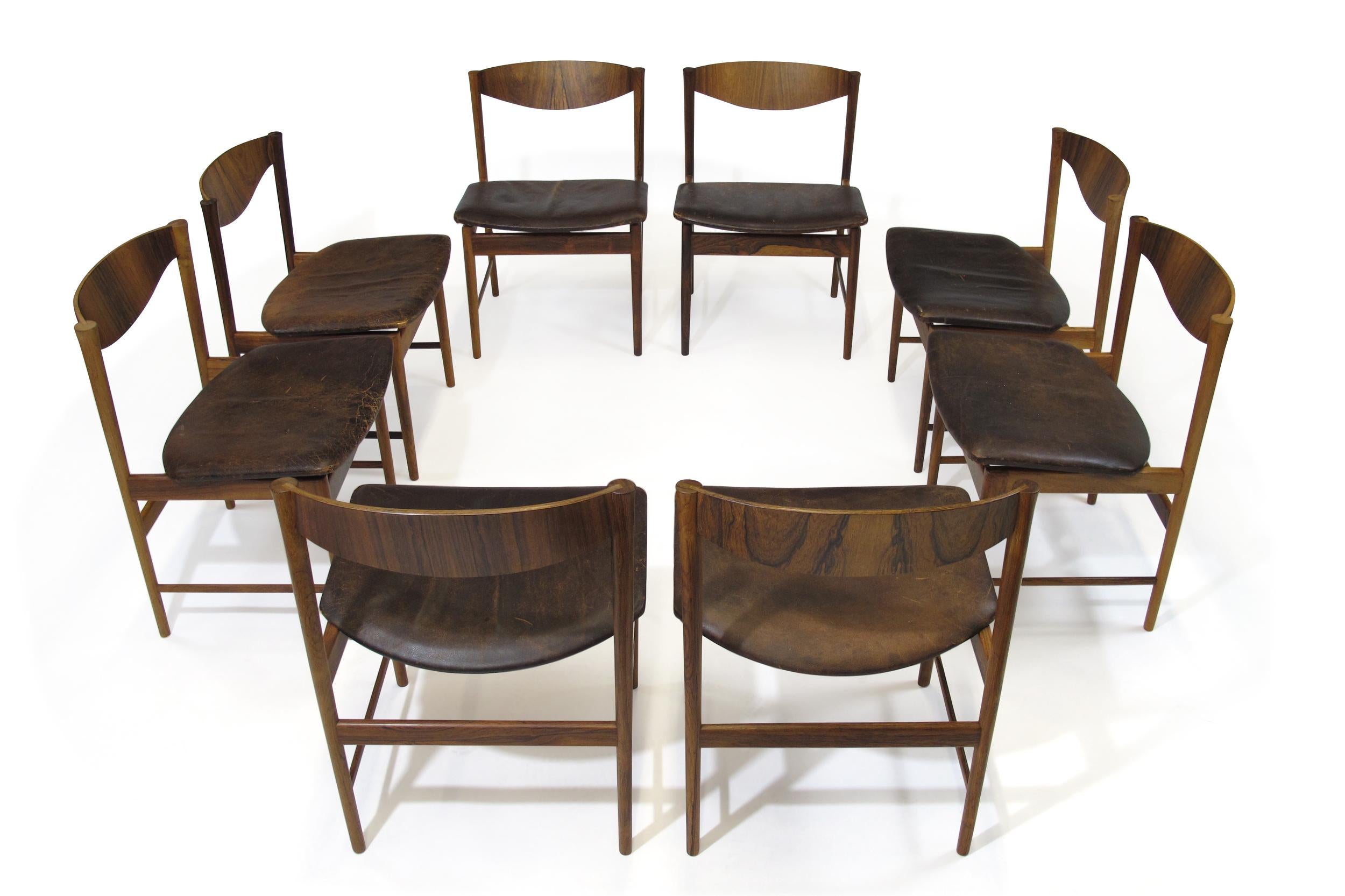 Leather I.B Kofoed Larsen for Saffle Rosewood Dining Chairs, Set of 8