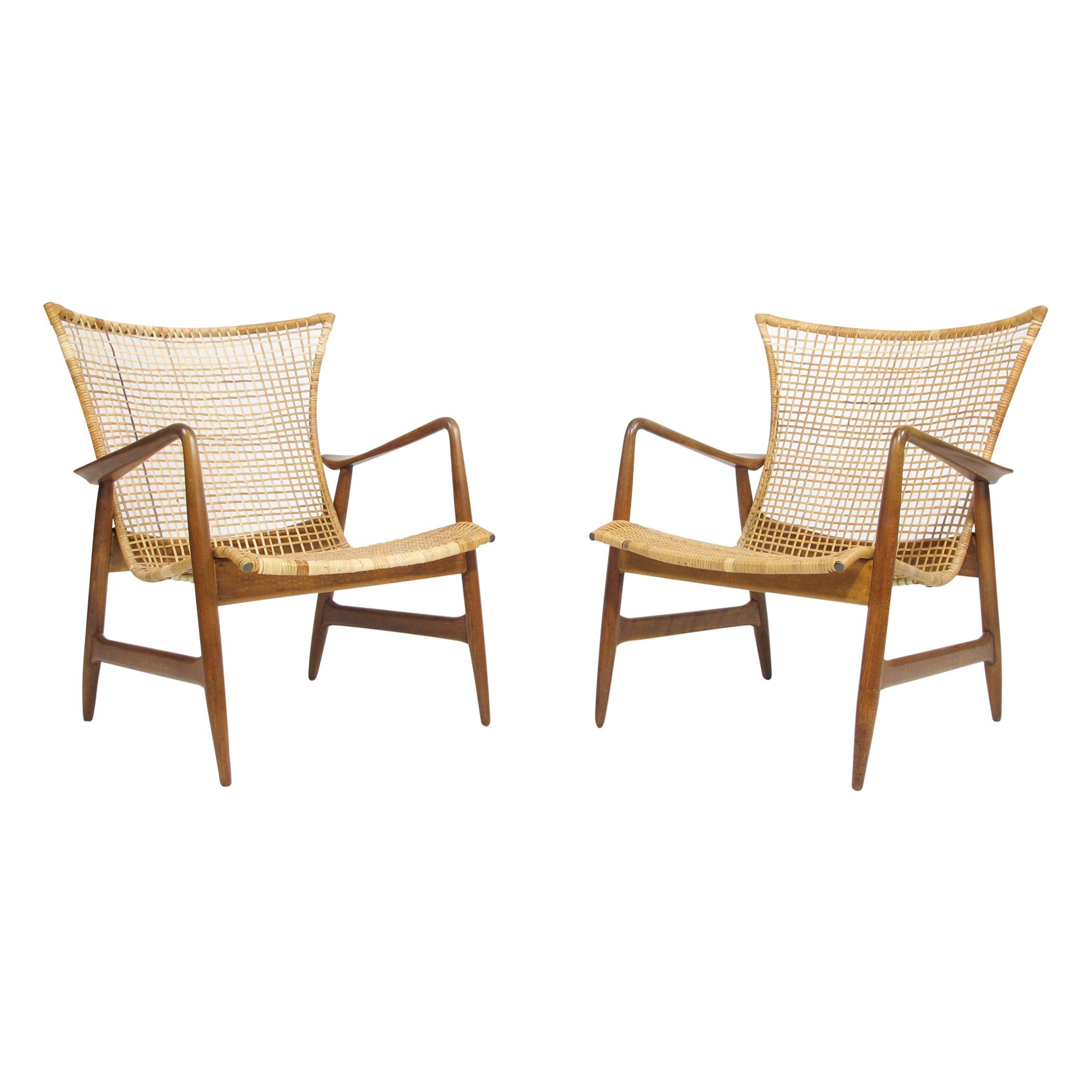 Ib Kofoed-Larsen for Selig Cane Lounge Chairs