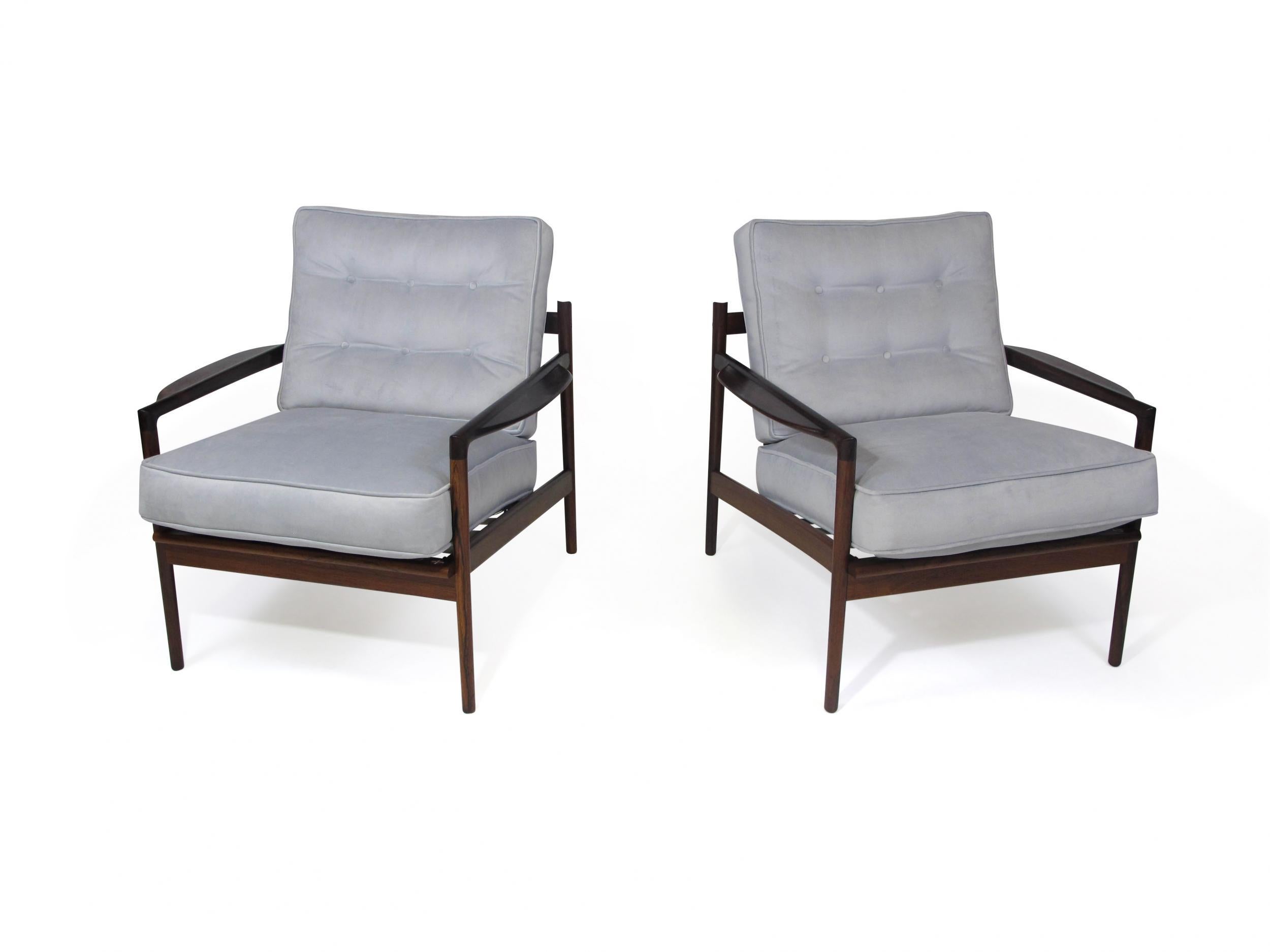 20th Century IB Kofoed Larsen Rosewood Lounge Chairs