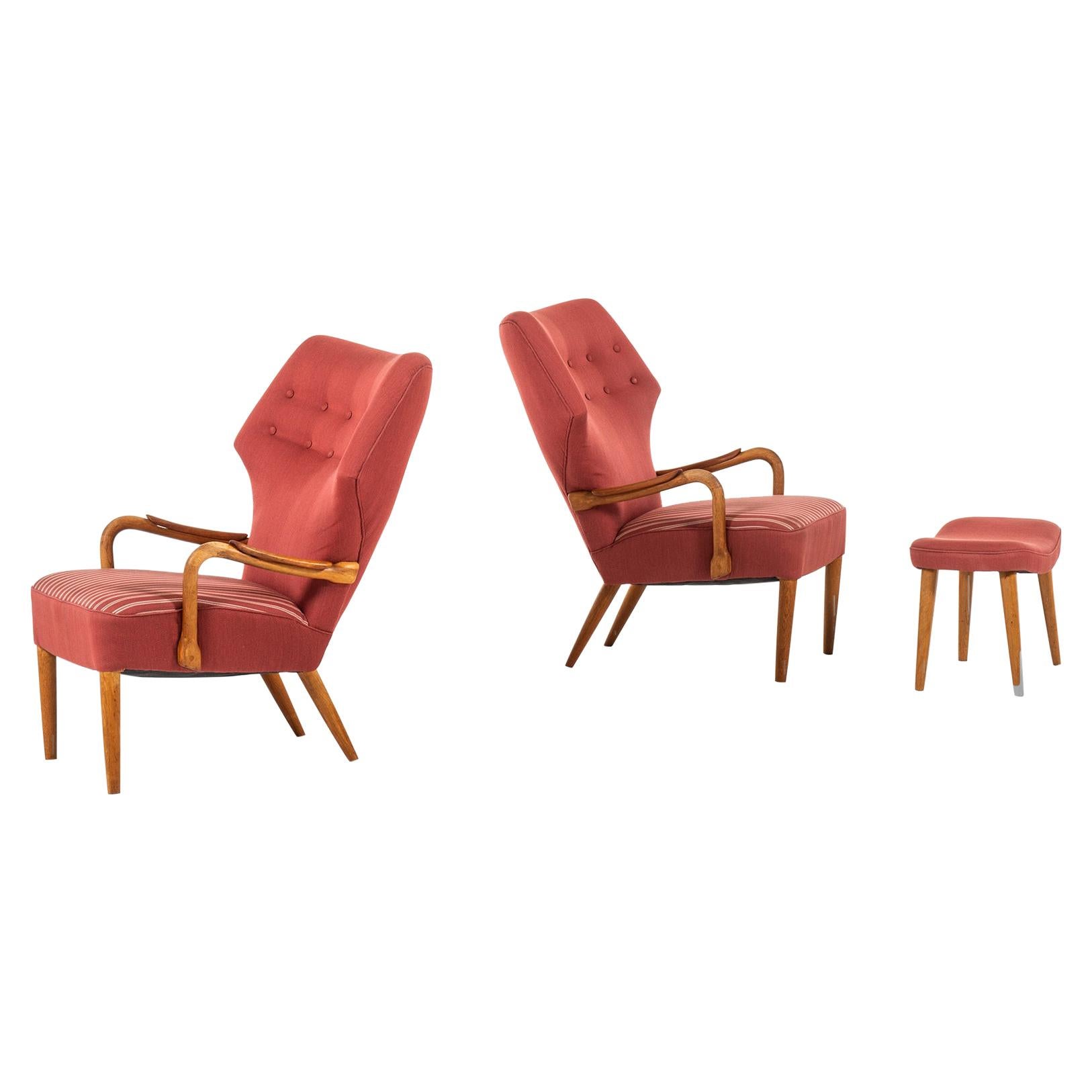 Ib Madsen & Acton Schubell Attributed Pair of Easy Chairs Produced in Denmark